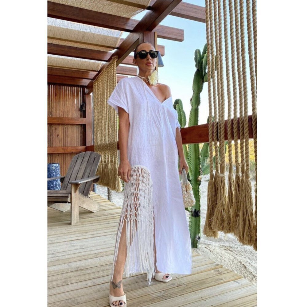 Zara linen dress with fringe